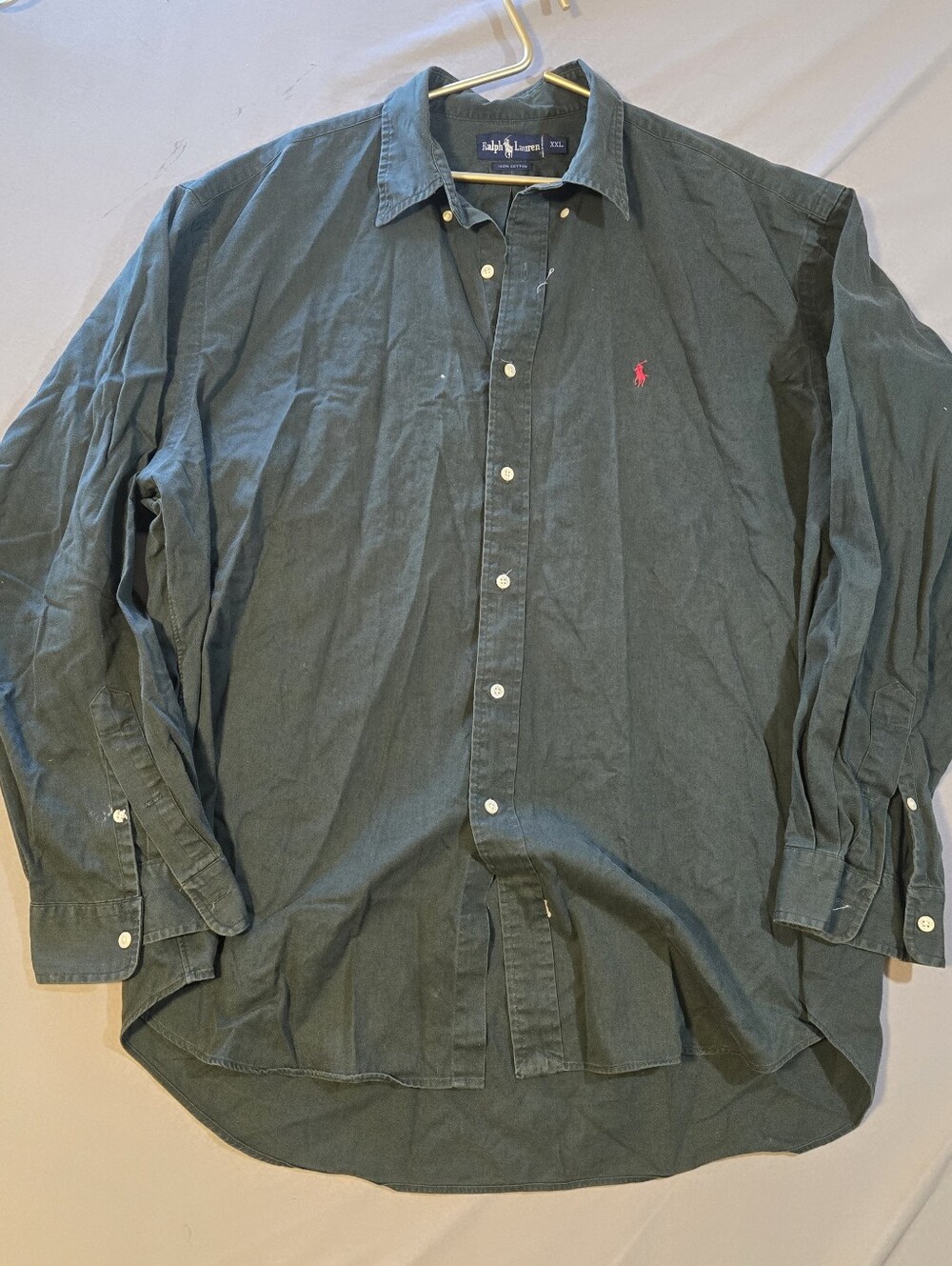 Ralph Lauren Men's Dark Green Long-Sleeve Button-Down Shirt (Paint Spots Flaw)